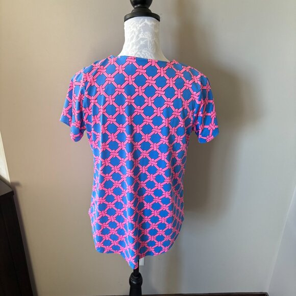 Lulu-B Womens Athletic Shirt Colorful Golf Blue Pink Short Sleeve UPF 50+ Medium - Picture 3 of 4